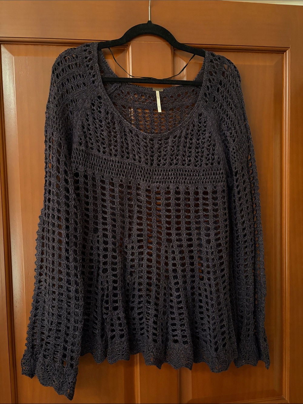 Free People Dark Charcoal Crocheted Open-Knit Sweater